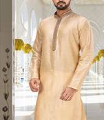 Fawn dupion art silk  kurta with patten work&hand work