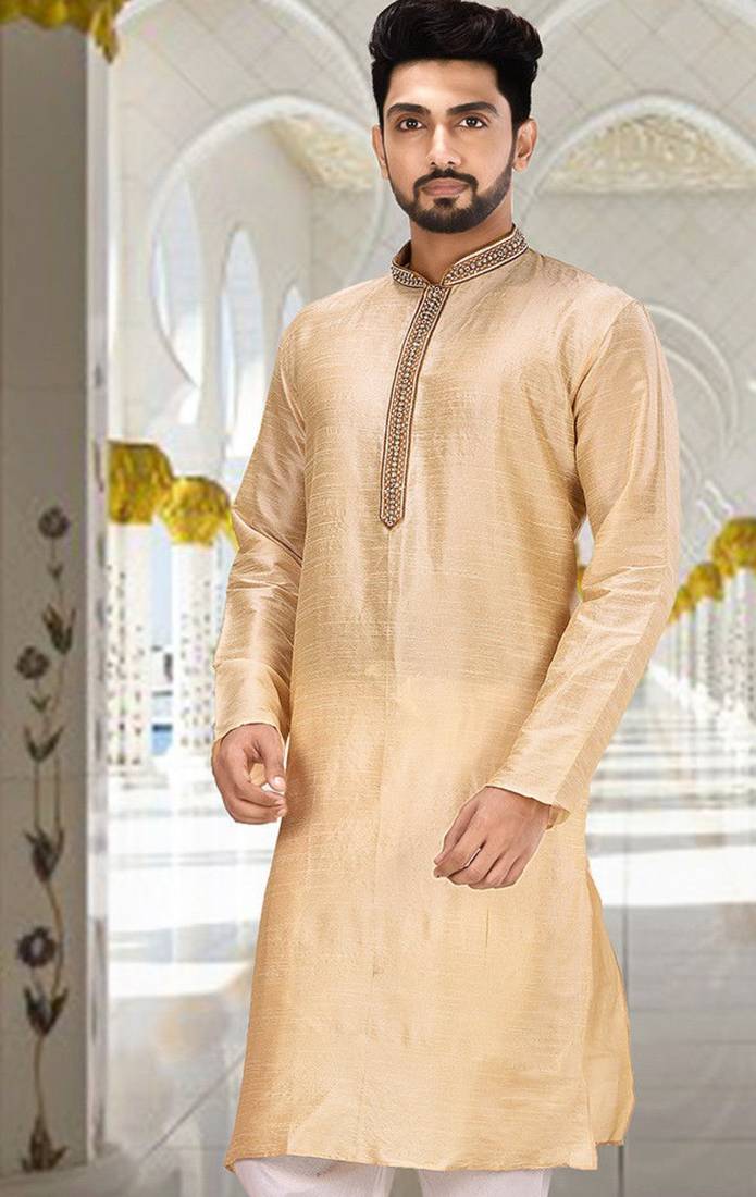 Fawn dupion art silk  kurta with patten work&hand work