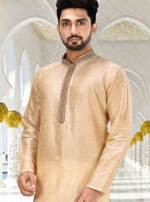 Fawn dupion art silk  kurta with patten work&hand work 2