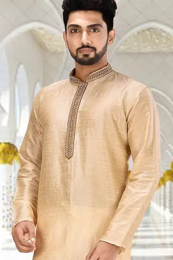 Fawn dupion art silk  kurta with patten work&hand work