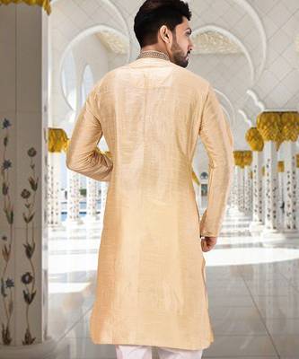 Fawn dupion art silk  kurta with patten work&hand work 3