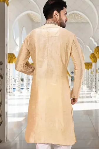 Fawn dupion art silk  kurta with patten work&hand work