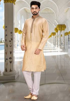 Fawn dupion art silk  kurta with patten work&hand work 4
