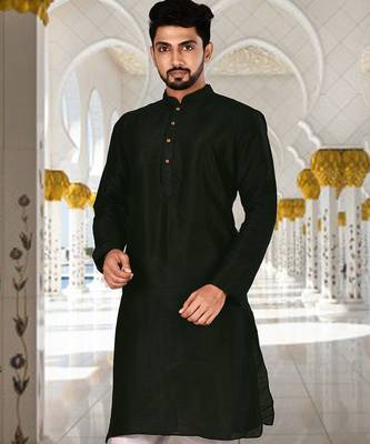 Black dupion art silk  kurta with plain kurta 1