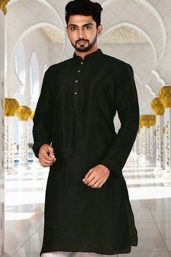 Black dupion art silk  kurta with plain kurta