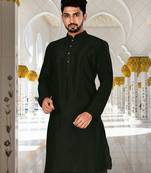 Black dupion art silk  kurta with plain kurta