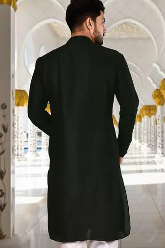Black dupion art silk  kurta with plain kurta