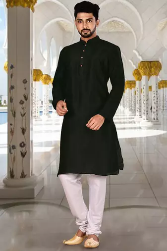 Black dupion art silk  kurta with plain kurta