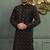 Black dupion art silk  kurta with computerised embroidery machine work