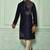 Navy blue dupion art silk  kurta with computerised embroidery machine work churidar