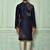 Navy blue dupion art silk  kurta with computerised embroidery machine work churidar