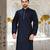 Navy blue dupion art silk  kurta with computerised embroidery machine work churidar