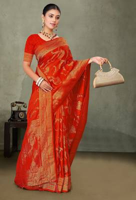 Royal Red Banarasi Satin Silk Saree with Rich Gold Zari Paisley Weaving and Traditional Pallu 1