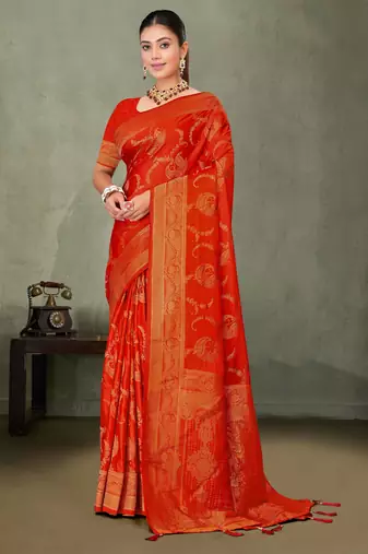 Royal Red Banarasi Satin Silk Saree with Rich Gold Zari Paisley Weaving and Traditional Pallu