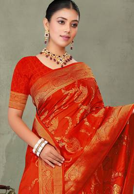 Royal Red Banarasi Satin Silk Saree with Rich Gold Zari Paisley Weaving and Traditional Pallu 3