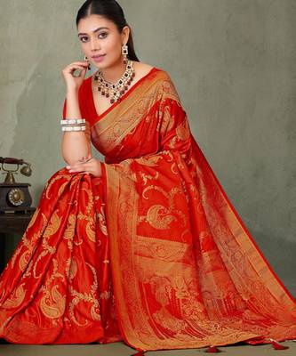Royal Red Banarasi Satin Silk Saree with Rich Gold Zari Paisley Weaving and Traditional Pallu 4