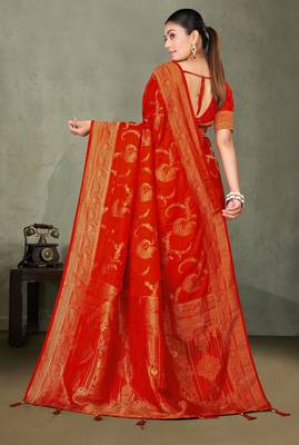 Royal Red Banarasi Satin Silk Saree with Rich Gold Zari Paisley Weaving and Traditional Pallu 5