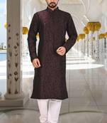 Wine dupion art silk  kurta with computerised embroidery machine work churidar