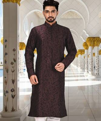 Wine dupion art silk  kurta with computerised embroidery machine work churidar 4