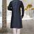 Navy blue dupion art silk  kurta with computerised embroidery machine work churidar