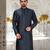 Navy blue dupion art silk  kurta with computerised embroidery machine work churidar