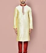 Fawn dupion art silk  kurta with computerised embroidery machine work churidar