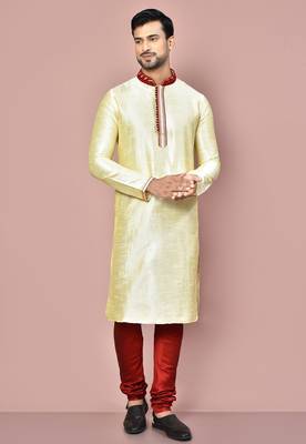 Fawn dupion art silk  kurta with computerised embroidery machine work churidar 2