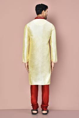 Fawn dupion art silk  kurta with computerised embroidery machine work churidar 3