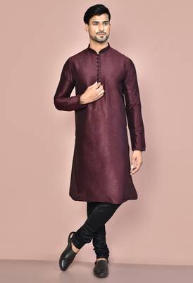 Wine dupion art silk  kurta with computerised embroidery machine work churidar 1