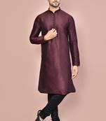 Wine dupion art silk  kurta with computerised embroidery machine work churidar