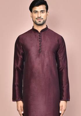 Wine dupion art silk  kurta with computerised embroidery machine work churidar 3
