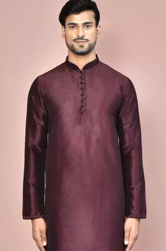 Wine dupion art silk  kurta with computerised embroidery machine work churidar