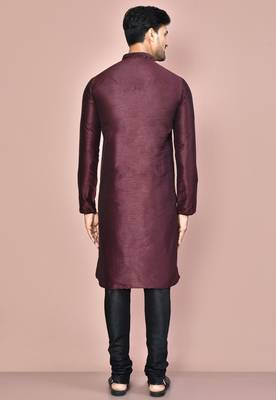 Wine dupion art silk  kurta with computerised embroidery machine work churidar 4