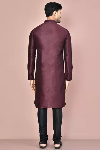 Wine dupion art silk  kurta with computerised embroidery machine work churidar
