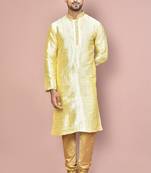 Fawn dupion art silk kurta with computerised embroidery machine work churidar