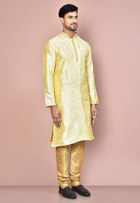 Fawn dupion art silk kurta with computerised embroidery machine work churidar 2