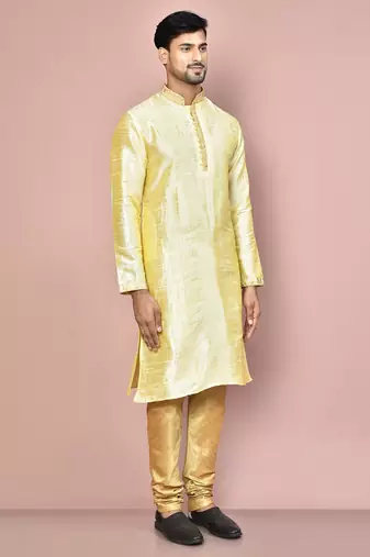 Fawn dupion art silk kurta with computerised embroidery machine work churidar
