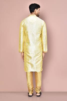 Fawn dupion art silk kurta with computerised embroidery machine work churidar 4