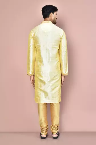Fawn dupion art silk kurta with computerised embroidery machine work churidar