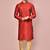 Red dupion art silk kurta with computerised embroidery machine work churidar
