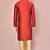 Red dupion art silk kurta with computerised embroidery machine work churidar