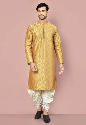 Dark beige dupion art silk kurta with computerised embroidery machine work churidar 1