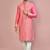 Pink dupion art silk kurta with computerised embroidery machine work churidar