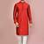 Red dupion art silk kurta with computerised embroidery machine work churidar