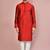 Red dupion art silk kurta with computerised embroidery machine work churidar