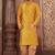 Yellow dupion art silk kurta with computerised embroidery machine work churidar