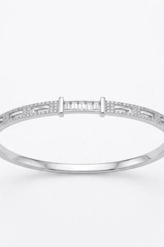 925 Sterling Silver CZ Bangle Bracelet for Women | Cubic Zirconia Diamond Accent Bracelet
