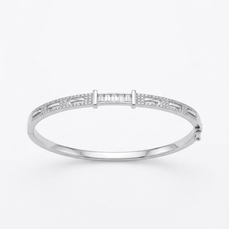 925 Sterling Silver CZ Bangle Bracelet for Women | Cubic Zirconia Diamond Accent Bracelet