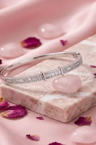 925 Sterling Silver CZ Bangle Bracelet for Women | Cubic Zirconia Diamond Accent Bracelet