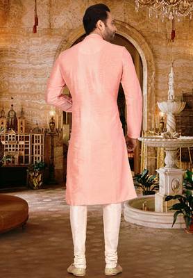 Pink dupion art silk  kurta with pattern work and 8 button churidar 2